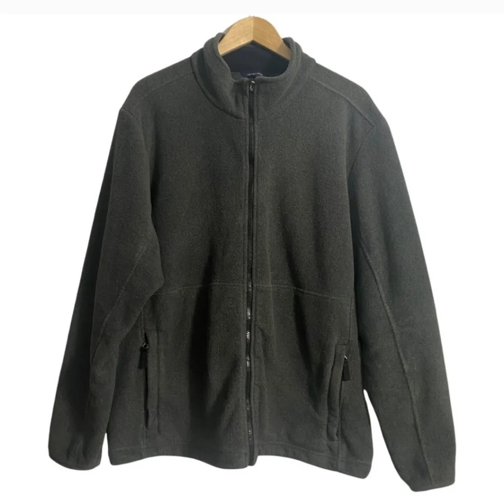 Lands’ End Polartec Gray Fleece 2 Side Pocket Jacket Front Zip Men Size XXL